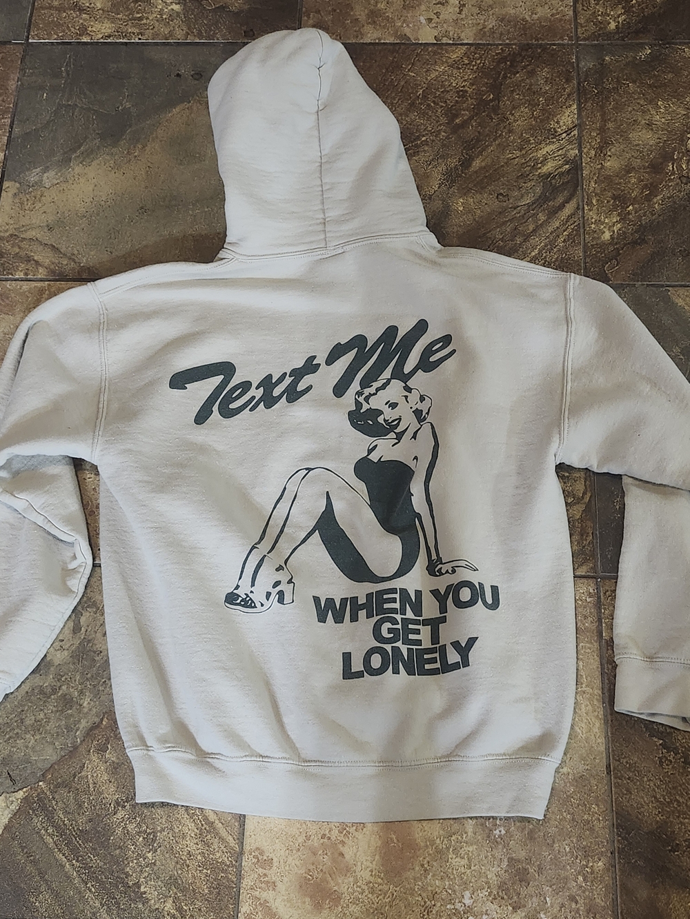 Lonely Ghost Cream/Beige Graphic Hoodie - 'Text Me When You Get Lonely' Medium